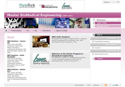 Interface d'un des sites web de Master ParisTech